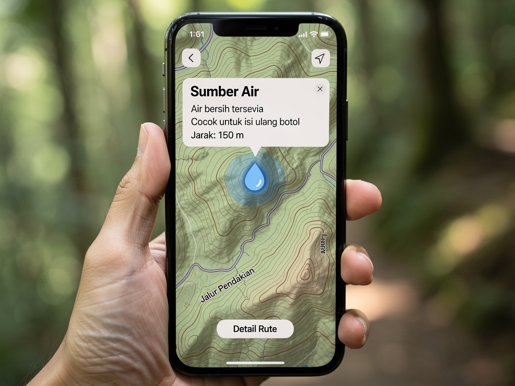 Detail tampilan titik sumber air pada peta trekking digital