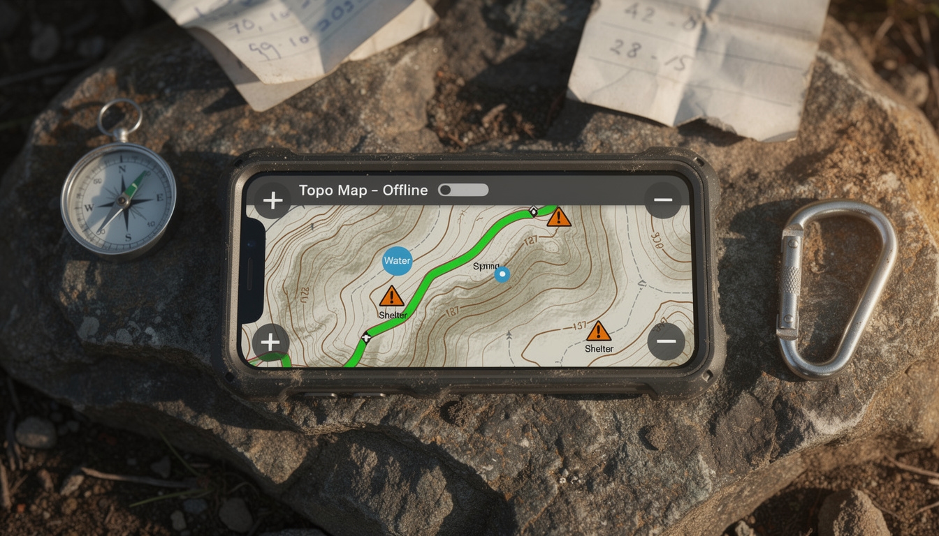 Tampilan peta trekking offline di perangkat mobile saat pendakian